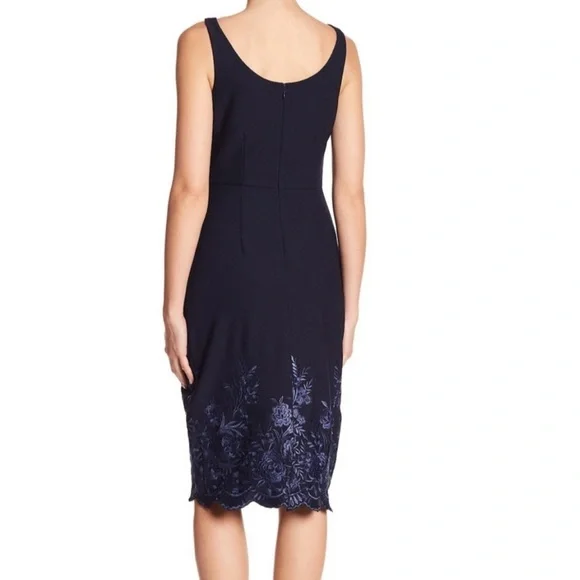 Betsey Johnson Women's Navy Blue Scuba Crepe Embroidered Midi Dress Size 8 - Picture 2 of 10